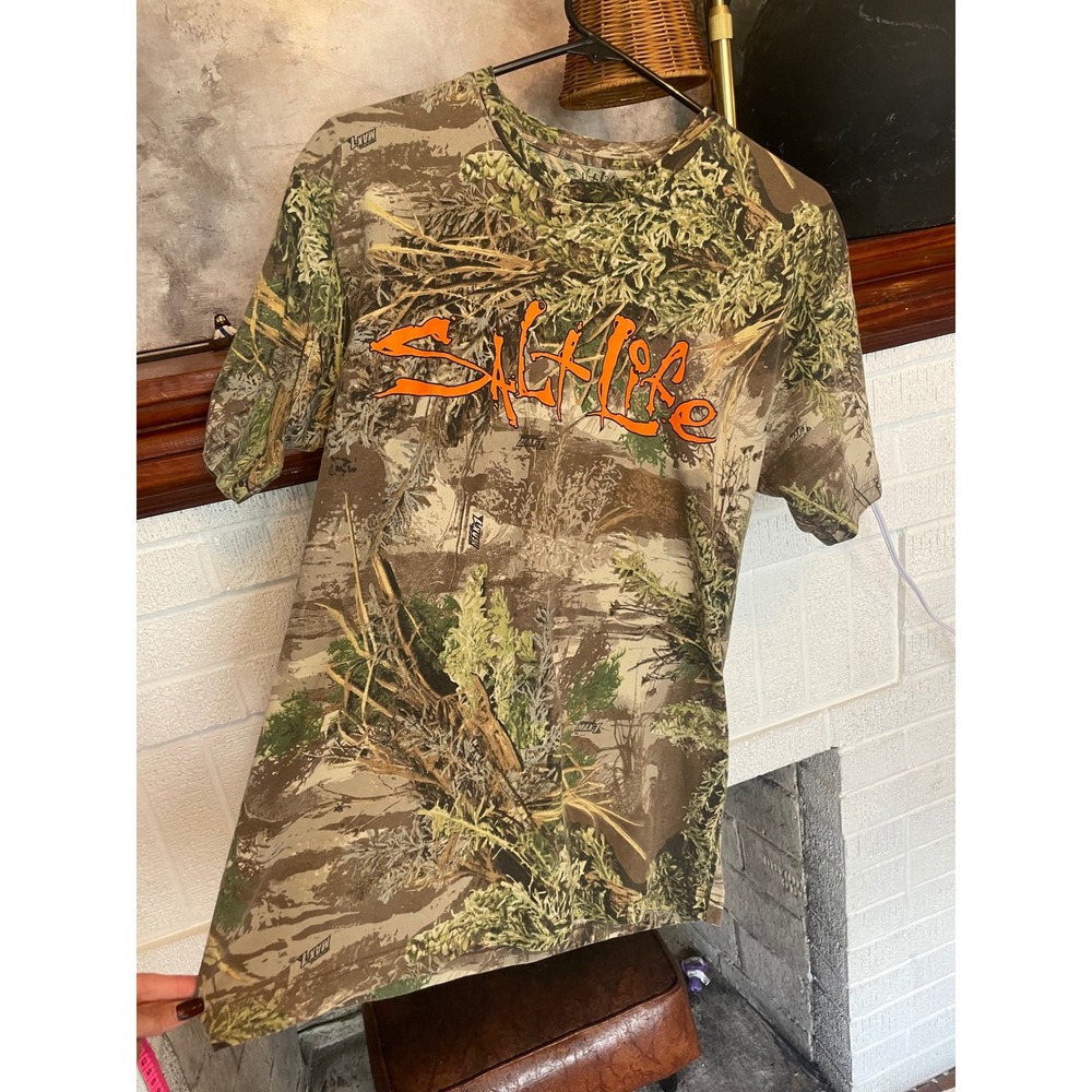 Y2K Salt Life T-Shirt Mens Medium Camo Orange Logo Advantage MAX-1 Fun Tee